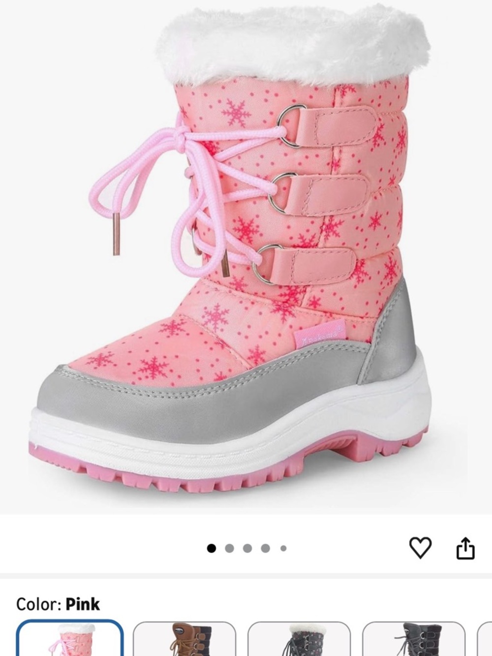 Kids Pink Winter Snow Boots with Faux Fur Trim